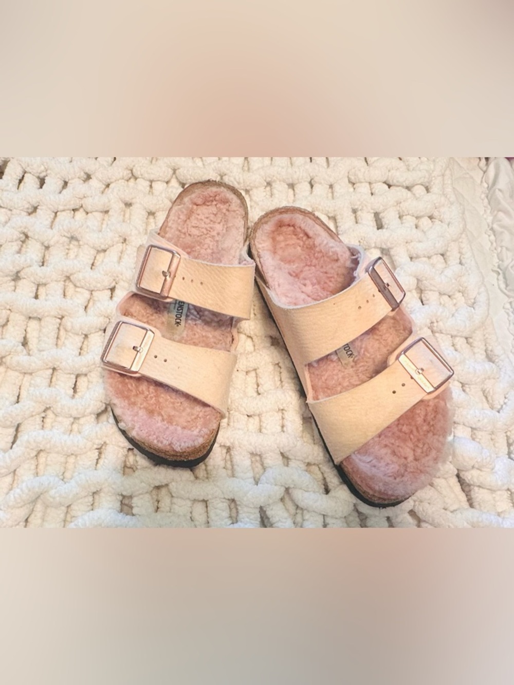 Pink Arizona Shearling Birkenstocks sz38